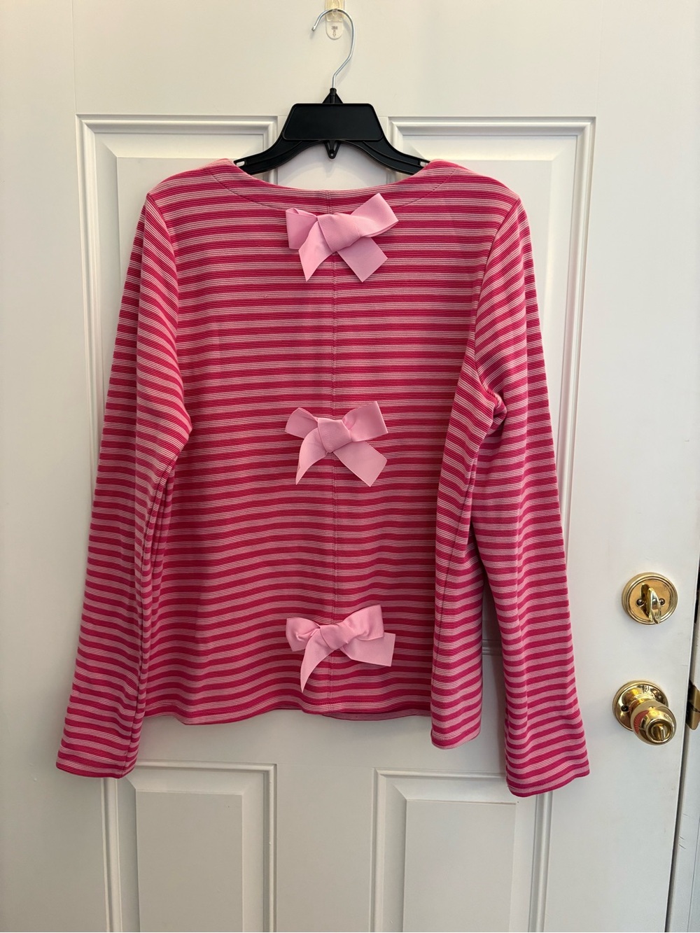 crown & ivy Pink Striped Long-Sleeve Top with Back Bows